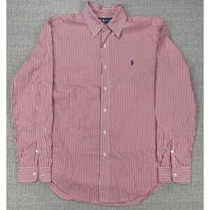 Ralph Lauren Shirt Mens Medium Red White Striped Long Sleeve Classic Fit Polo